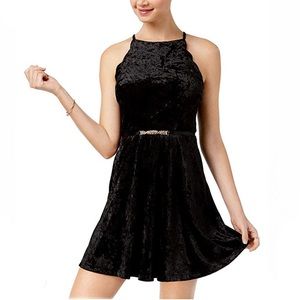 BCX Sleeveless Black Belted Velvet Fit & Flare Dress Size 15 NEW
